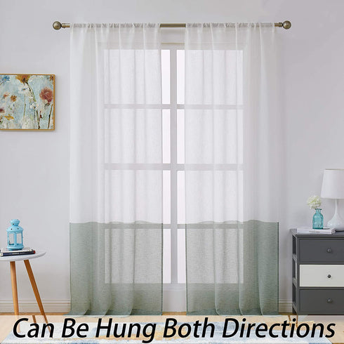 Central Park Sage Green White Stripe Sheer Color Block Window Curtain Panel Pairs Linen Drape Treatment for Bedroom Living Room Farmhouse 95 inches Long with Rod Pocket,2 Panel Rustic Living Panels