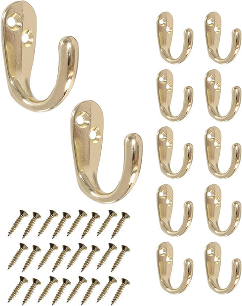 Single Prong Hook 12 Pack Brass with Screws for Towel Scarf Robe | HOWTOOL