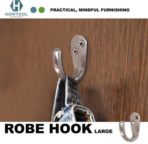 Single Prong Hook 12 Pack Brass with Screws for Towel Scarf Robe | HOWTOOL