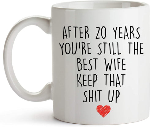 YouNique Designs 20 Year Anniversary Coffee Mug for Her, 11 Ounces, 20th Wedding Anniversary Cup For Wife, Twenty Years, 20th Year