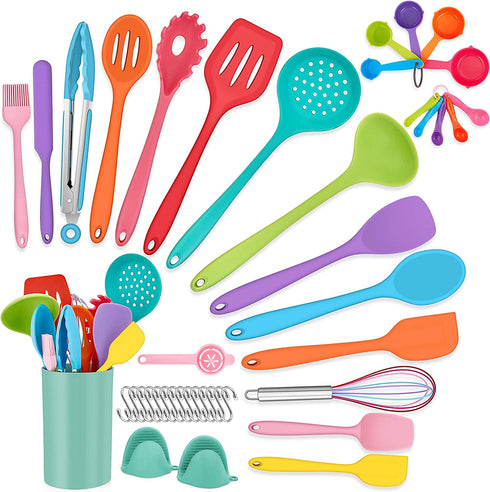 Homikit 42 Pieces Colorful Kitchen Cooking Utensils Set with Holder, Nonstick Silicone Utensil Spatula for Cooking, Heat Resistant Kitchen Tools Spoon Turner Whisk for Cookware, Dishwasher Safe