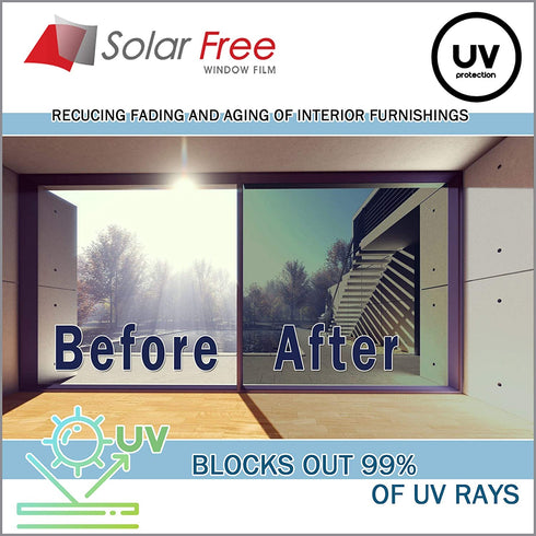 Solar Free One Way Window Film Mirror Reflective Privacy Window Tint for Home Office, UV Blocking Heat Control Glare Reduction Non-Adhesive (Dark Silver, 36in x 15ft)