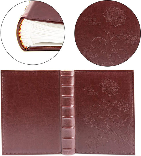 Golden State Art, Maroon Scroll Embossed Faux Leather Cover Photo Album, Holds 300 4x6 Pictures, 3 Per Page
