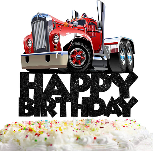 Trucks Happy Birthday Cake Topper Decorations for Transportation Theme Picks for Kids Birthday Party Decor Supplies