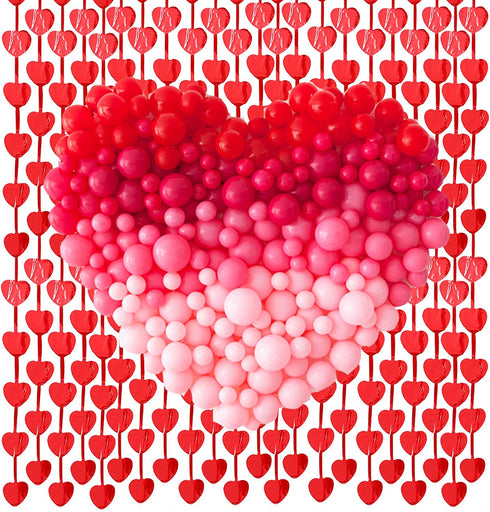 100 Pieces Red Pink White Balloons Garland Arch Valentines Decorations Balloons Set with 2 Pieces Heart Tinsel Fringe Curtains Party Supplies for Valentines Wedding Anniversary Engagement Party