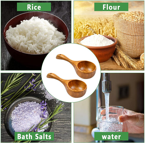 Aemygo 2 Pack Bath Salt Wood Scoops, 9 Inch Multipurpose Wooden Kitchen Scoop Ladle with Long Handle, Water Wooden Scoop for Cooking Bath Salt Rice Beans Soup Flour, Gift for Christmas Birthdays