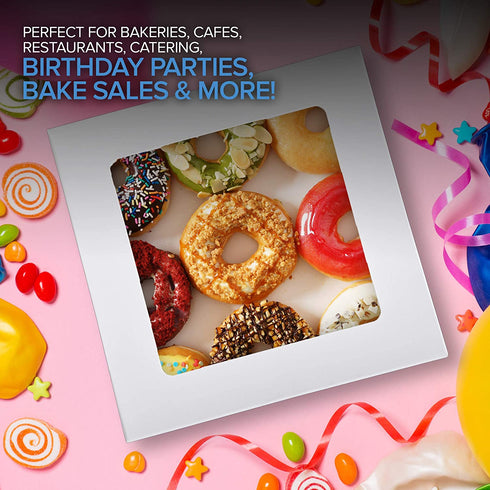 9 x 9 x 2.5 Inch White Pie Box with Viewing Window (15 Count)-Medium Bakery Box - Auto Pop Cake Box Design - Pie Box with Viewing Window for Strawberries, Smash Hearts, Pastry,Treats-Stock Your Home
