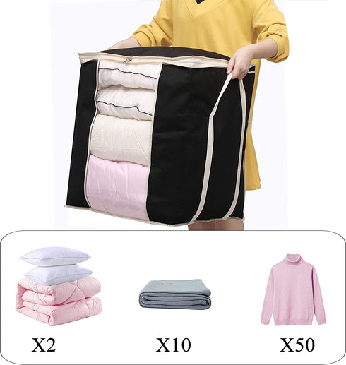 MISSLO King Comforters Storage Bag 120L for Blankets Clothes Sweaters Beddings Organizer with Reinfored Handles, Black
