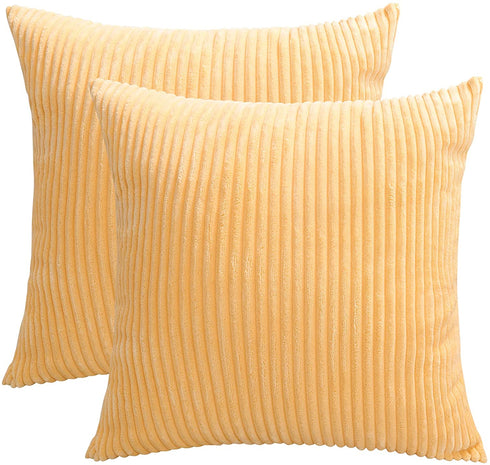 BeBen Throw Pillow Covers, Decorative Pillow Covers 20x20, Set of 2 Soft Corduroy Square Cushion Case Home Decor for Couch, Bed, Sofa, Bedroom, Car , Yellow, 20X20