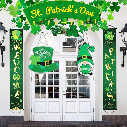 Gigoitly St Patrick Day Sign Saint Patrick Day Hat Wreath Gnomes Door Wreaths Wooden for St Patrick Decorations