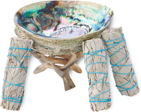 JL Local White Sage Smudge & Cleansing Kit Gift Box - Abalone Shell, Instructions & More - Smudging, Healing & Stress Relief (Standard with Stand)