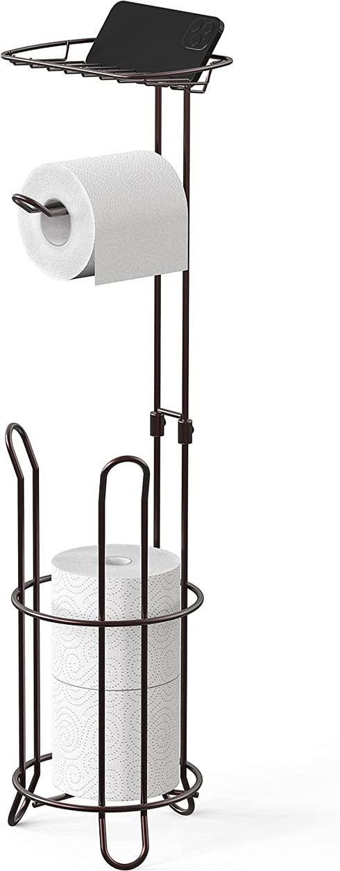 SimpleHouseware Bathroom Toilet Tissue Roll Holder Stand with Cell Phone Holder, Bronze