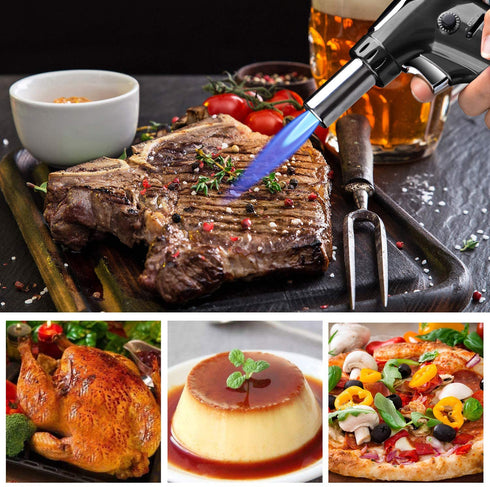 DYD Butane Torch, Culinary Torch Refillable Kitchen Cooking Torch Lighter with Safety Lock and Adjustable Flame for Baking Brulee Creme Cooking BBQ Crafts(Butane Gas Not Included)