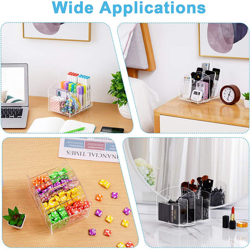 Marbrasse Acrylic Pen Holder, 360-degree Rotating Clear Pen Organizer for Desk, Desktop Stationery Organizer Caddy for Office School Home & Art Supplies (Acrylic Rectangle)