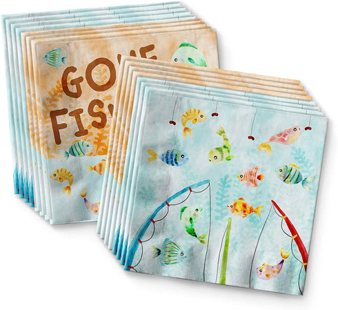 Little Fisherman Fishing Birthday Party Supplies Set Plates Napkins Cups Tableware Kit for 16