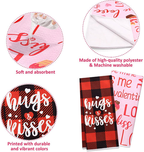 Valentine's Kitchen Towels Dish Towels (4 Pattern Designs) 15.7''x23.6'' Absorbent Hand Towels Valentine's Day Kitchen Novelty Gift for Couples Kitchen Decor Housewarming Gift Holiday Towels Set of 4
