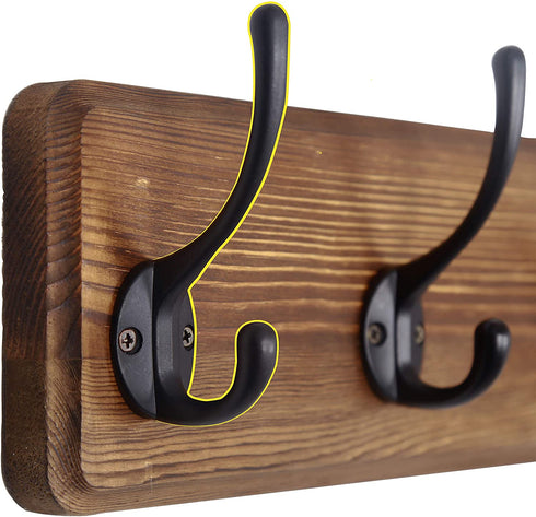 SKOLOO Rustic Wall Mounted Coat Rack: 16-inches Hole to Hole, Case of 2, Pine Solid Wood Coat Hook Hanger - 5 Hooks for Hanging Clothes Robes Towels Coats