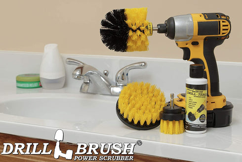 Grout Cleaner Drill Brush Attachment Set - Drill Brush Power Scrubber Drill Brush - Tile and Grout Cleaner Brush Attachment for Power Drill - Includes 4oz Drill Tergent Cleaner by Drillbrush