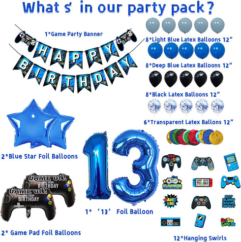 Vlipoeasn Video Game 13th Birthday Decorations for Boys Official Teenager Birthday Decorations 13th Birthday Video Game Party Supplies Blue Gamer Birthday Party Decorations Boys 13th Birthday Party Decorations