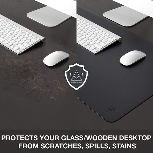 Uncrowned Kings Desk Pad - 35.4 X 17.7 Inches Premium Home Office Desk Mat Protector for Wooden/Glass Desktops - Black Vegan Leather - Waterproof - Extended Mouse Pad-Smooth for Writing Desk Blotter
