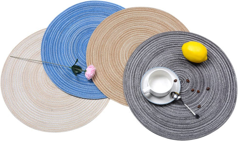 Round Braided/Woven Placemats, Indoor/Outdoor Placemat/Charger, Kitchen Mat for Dinning Table Washable Set of 6 Dark Grey