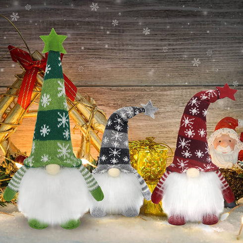 Lighted Christmas Gnome Decorations, 12'' Light Up Plush Elf Toy Holiday Present, Scandinavian Swedish Tomte Ornaments for Table Top, Windows, Fireplace, Tree Christmas Holiday Party Home Decor, 3 Set