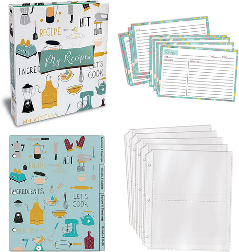 Recipe Binder, 8.5" x 9.5" 3 Ring Binder Organizer Set (with 50 Page Protectors, 100 4" x 6" Recipe Cards & 12 Category Divider Tabs) by Better Kitchen Products, Vintage Kitchen Design