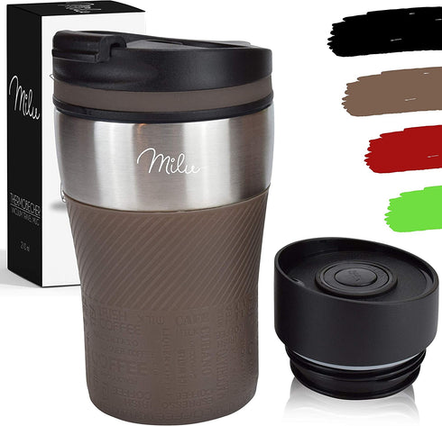 Milu Insulated Travel Coffee Mug 7oz - Hot & Cold Travel Mug - Double Wall Vacuum Insulated Cup for Coffee, Tea & Drinks - Spill Proof (Brown, 7oz (210ml))