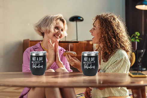Birthday Gifts Set for Women, Not a Day Over Fabulous Tumbler, Fathers Day Funny Christmas Gifts Ideas for Women, Mom, Wife, Men, Husband, Dad, Sister, Aunt, Friends,12oz Tumbler with Lid (Black)
