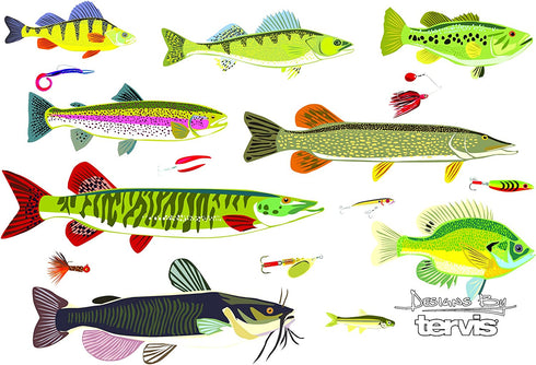 Tervis Freshwater Fish and Lures Stainless Steel Tumbler with Clear and Black Hammer Lid 20oz, Silver