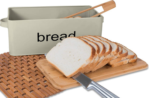 LifeSmart Bread Box Cutting Board and Bread Accessories- Bamboo - 12.5 inches by 6.5 inches by 4 inches - Includes Bonus Bread Knife and Bamboo Toast Tongs