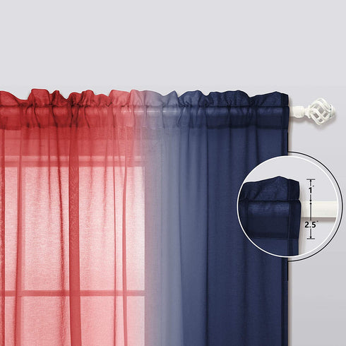 Navy and Red Short Curtains for Small Windows Set 2 Panels Ombre Sheer Navy Blue and Red Decorations Patriotic Curtains for Boys Room Kids Bedroom Decor Memorial Independence Day 50 x 45 Inch Length