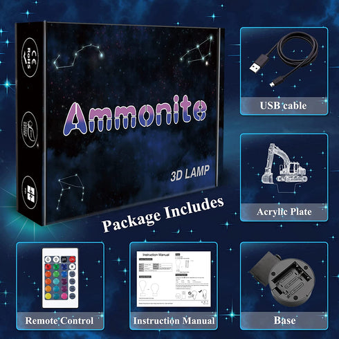 Ammonite Excavator 3D Lamp for Kids, LED Optical Illusion Night Light with Remote Control and Timing Function as Christmas Birthday Gifts Ideas for Boys Kids Teen