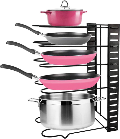 MDHAND Pan Organizer Rack for Cabinet, Pan Pot Lid Organizer Rack with 5 Adjustable Dividers, Kitchen Cookware Storage Rack