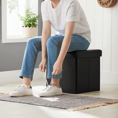 SONGMICS ULSF101 Storage Ottoman Cube/Footrest Stool/Coffee Table/Puppy Step, Holds Up to 660 lb., Faux Leather, 15", Black