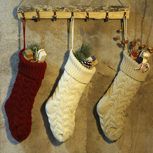 ROSFORU Knit Christmas Stockings, Xmas Gifts for Family, 3 Pack 18 Inches Large Size Ivory+ Burgundy+ Khaki