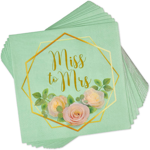 Miss To Mrs Party Supplies Tableware Set 24 9" Dinner Plates 24 7" Dessert Plate 24 9 Oz Cups 50 Lunch Napkins Gold for Engagement Wedding Disposable Paper Goods Bridal Shower Dinnerware Decor