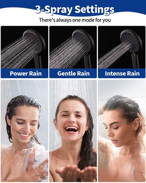 High Pressure Handheld Shower Head VMASSTONE 4-Setting Shower head Kit - Jet Water Mode - with 59" Stainless Hose and Adjustable Mount Excellent Replacement for Bath Showerhead (HM-001 Matte Black)