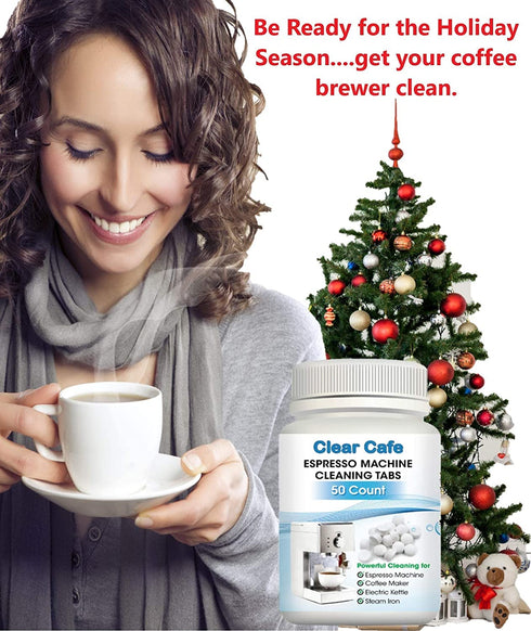 Espresso Machine Cleaning Tablets - Espresso Machine Cleaner - 50 Count 1 Year Supply - Best for Breville Miele Keurig Krups Jura Espresso Coffee Makers - Espresso Machine Accessories -Clear Cafe
