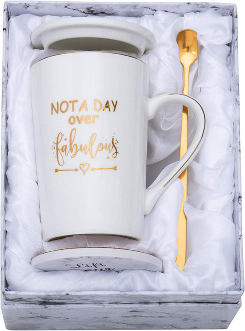 Jumway Not A Day Over Fabulous Mug - Birthday Gifts for Women - Funny Birthday Gift Ideas for Her, Friends, Coworkers, Her, Wife, Mom, Daughter, Sister, Aunt Ceramic Marble Mug 14 Oz White