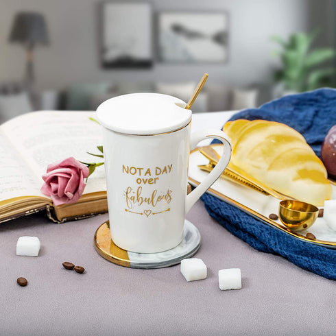 Jumway Not A Day Over Fabulous Mug - Birthday Gifts for Women - Funny Birthday Gift Ideas for Her, Friends, Coworkers, Her, Wife, Mom, Daughter, Sister, Aunt Ceramic Marble Mug 14 Oz White