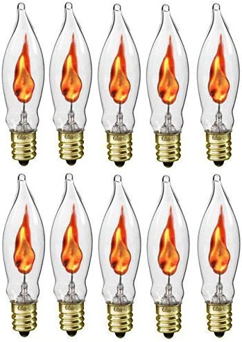 Flicker Flame Shaped Light Bulbs, E12 Replacement Bulbs, Dances with a Flickering Orange Glow, 1 Watt, 120 Volt (10-Pack)