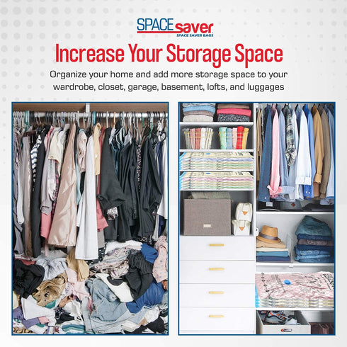 Spacesaver Premium Vacuum Storage Bags. 80% More Storage! Hand-Pump for Travel! Double-Zip Seal and Triple Seal Valve! Vacuum Sealer Bags for Comforters, Blankets, Bedding, Clothing! (Medium 8 pack)