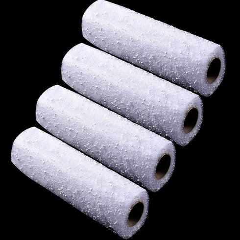 4 Rolls Christmas Poly Mesh Ribbon 10 Inch x 16 Yards, Snow Poly Mesh Ribbon Tree Decoration Mesh Ribbon Snowball Decorated Mesh Ribbon for Christmas Party Box Decoration (White)