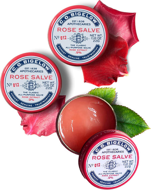 C.O. Bigelow All Purpose Salve Lip Balm Tins, Rose Salve Pack of 3 for Chapped Lips & Dry Skin - Moisturizing Lip, Cuticle and Skin Salves, 0.8 oz each