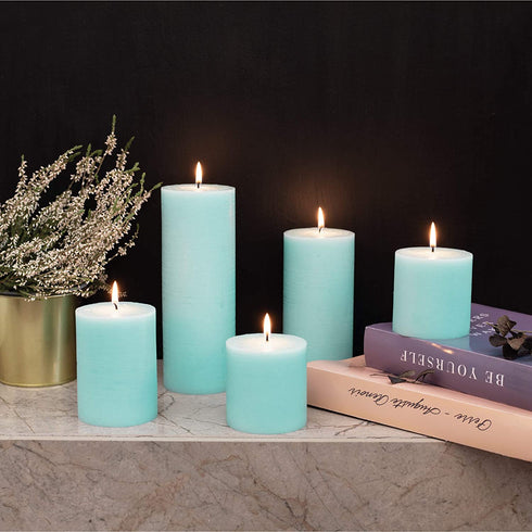 CANDWAX 3x8 Pillar Candle Set of 2 - Decorative Rustic Candles Unscented and No Drip Candles - Ideal as Wedding Candles or Large Candles for Home Interior - Light Turquoise Candles