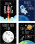 Space Kids Nursery Bedroom Decor - Set of Four 8x10 Prints - Cute Inspirational Wall Art Decoration For Boys and Girls