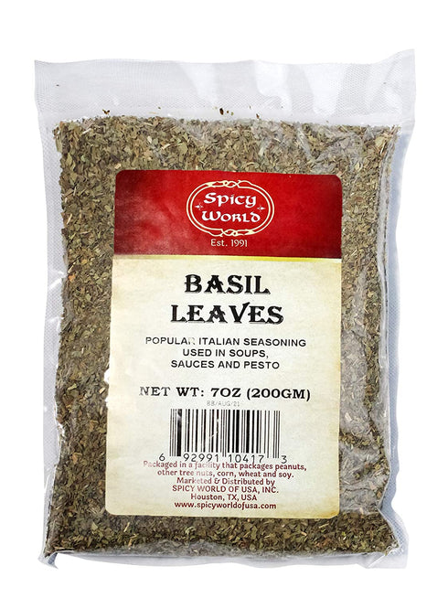 Dried Basil Leaves 7oz (200g) - Natural, Non-GMO, Vegan, Ayurveda Herb - by Spicy World