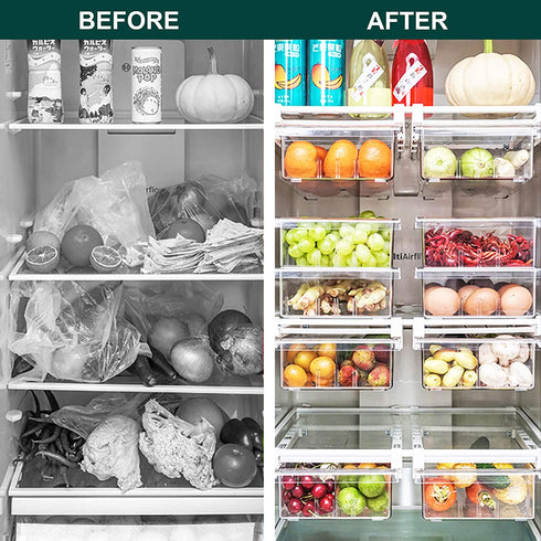 Fridge Drawer Organizer, LALASTAR Mini Refrigerator Drawers Storage Box, Pull Out Refrigerator Storage Drawers for Food, Drinks, Fit for Fridge Shelf Under 0.6" (4-grid) Dividers Are Removable
