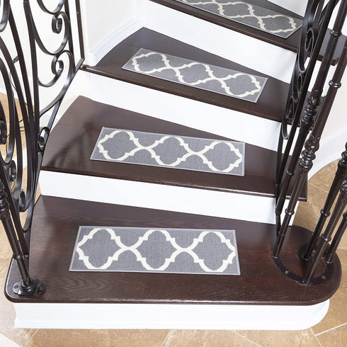 Ottomanson Ottohome Collection Trellis Design Rubberback Stair Tread, 8.5" X 26", Grey, 7 Pack